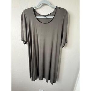EILEEN FISHER 100% Silk Tunic XL Taupe Grey Scoop Neck Casual Minimalist